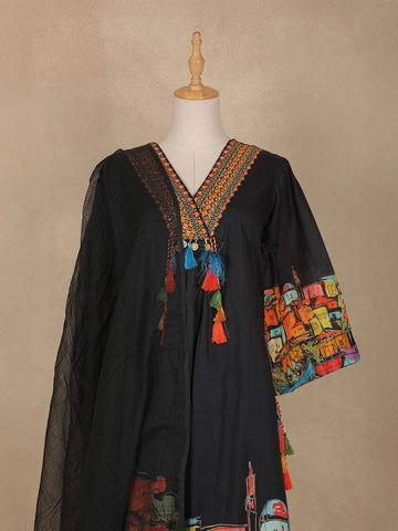 Black Abstract Printed Cotton Salwar Suit - Diadem