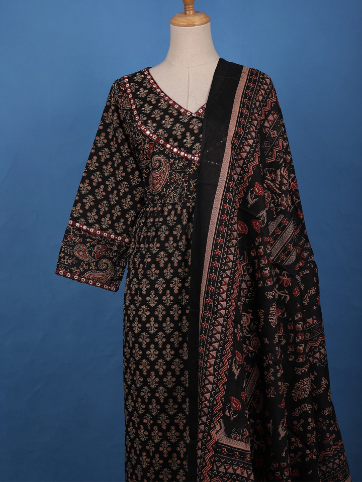 Black Ajrakh Design Printed Cotton Salwar Suit - Diadem