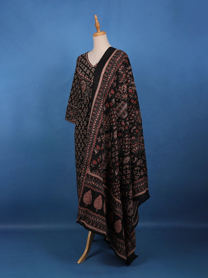 Black Ajrakh Design Printed Cotton Salwar Suit - Diadem