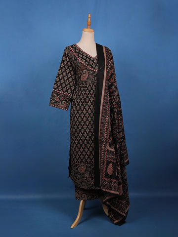 Black Ajrakh Design Printed Cotton Salwar Suit - Diadem