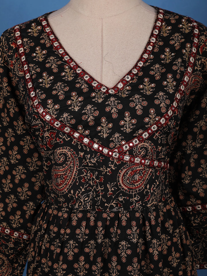 Black Ajrakh Design Printed Cotton Salwar Suit - Diadem