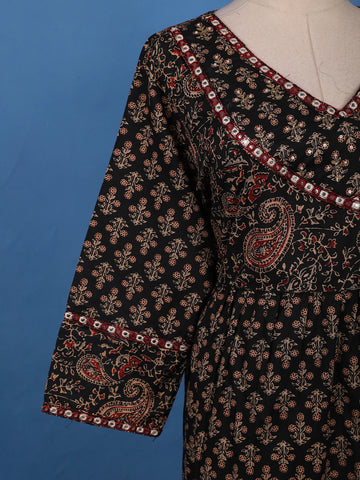 Black Ajrakh Design Printed Cotton Salwar Suit - Diadem