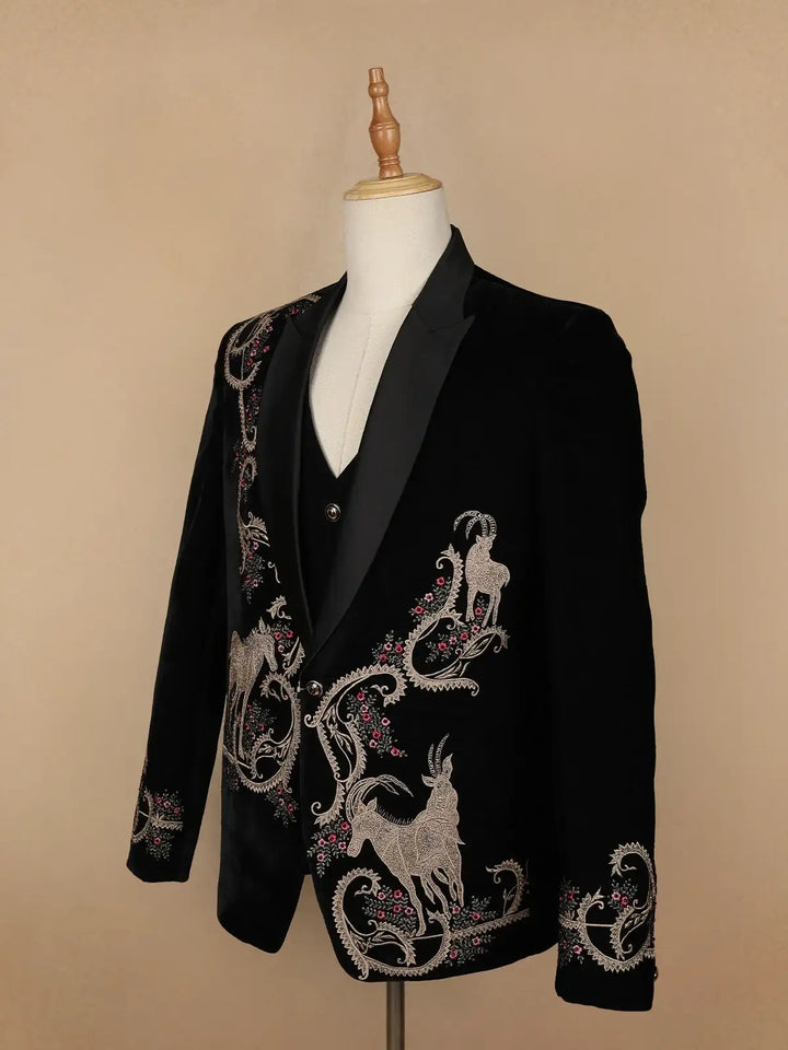 Black Animal Designed Men's Suit - Diadem