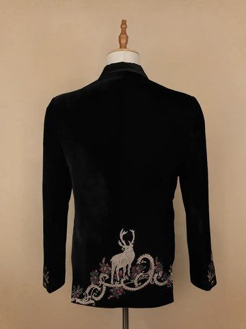 Black Animal Designed Men's Suit - Diadem