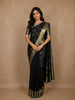 Black Butta Woven Kanchipuram Silk Saree With Blue Zari Border