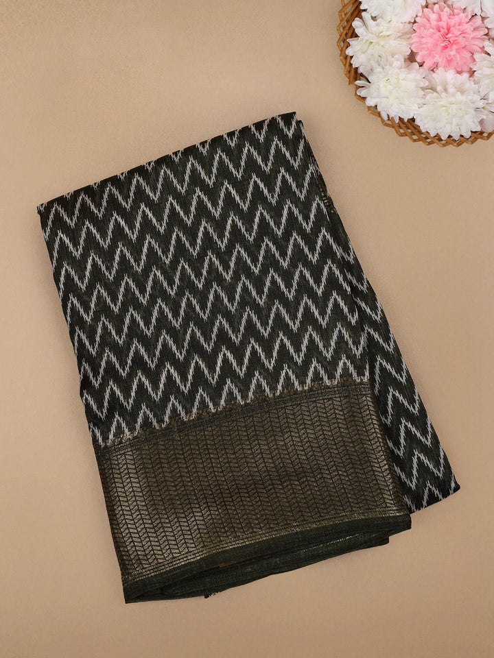 Black Chevron Designed Fancy Cotton Saree - Diadem