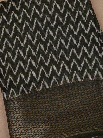 Black Chevron Designed Fancy Cotton Saree - Diadem