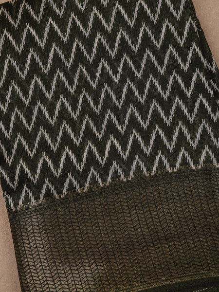 Black Chevron Designed Fancy Cotton Saree - Diadem