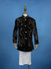 Black Cotton Floral Embroidery Sherwani And Pant Set - Diadem