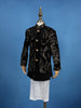 Black Cotton Floral Embroidery Sherwani And Pant Set - Diadem