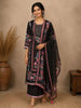 Black Floral Printed Cotton Salwar Suit With Dupatta
