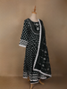 Black Dot Printed Cotton Salwar Suit Set with Lace Detailing - Diadem