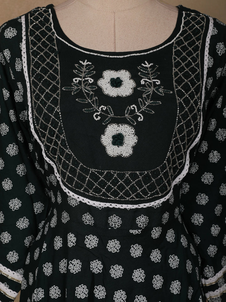 Black Dot Printed Cotton Salwar Suit Set with Lace Detailing - Diadem