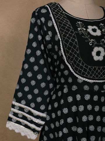 Black Dot Printed Cotton Salwar Suit Set with Lace Detailing - Diadem