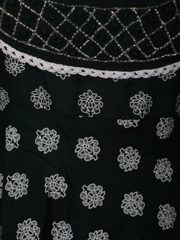 Black Dot Printed Cotton Salwar Suit Set with Lace Detailing - Diadem