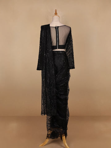 Black Embroidery Lace Ready To Wear Saree with Designer Blouse - Diadem