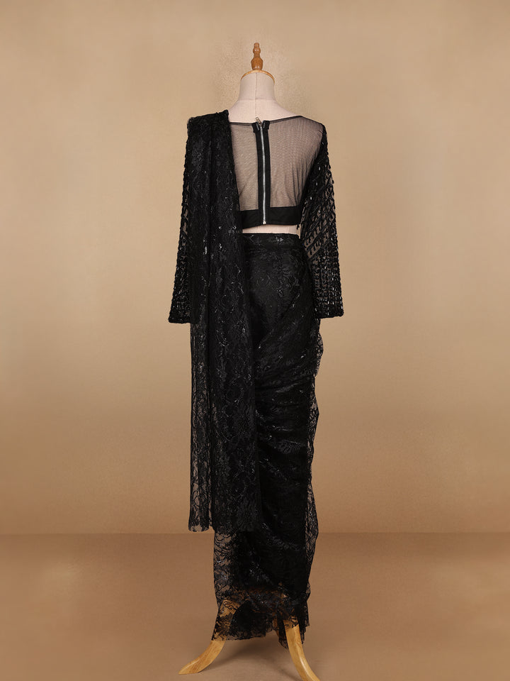 Black Embroidery Lace Ready To Wear Saree with Designer Blouse - Diadem