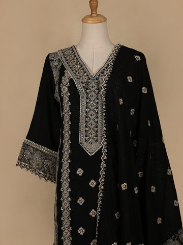 Black Floral And Mirror Work Cotton Salwar Suit - Diadem