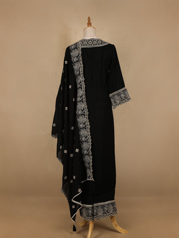 Black Floral And Mirror Work Cotton Salwar Suit - Diadem