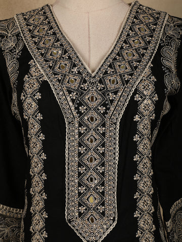 Black Floral And Mirror Work Cotton Salwar Suit - Diadem