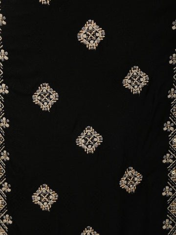 Black Floral And Mirror Work Cotton Salwar Suit - Diadem