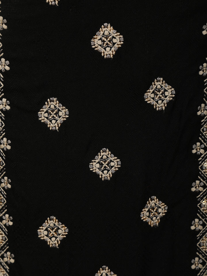 Black Floral And Mirror Work Cotton Salwar Suit - Diadem
