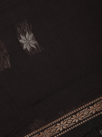 Black Floral Butta Fancy Cotton Saree - Diadem