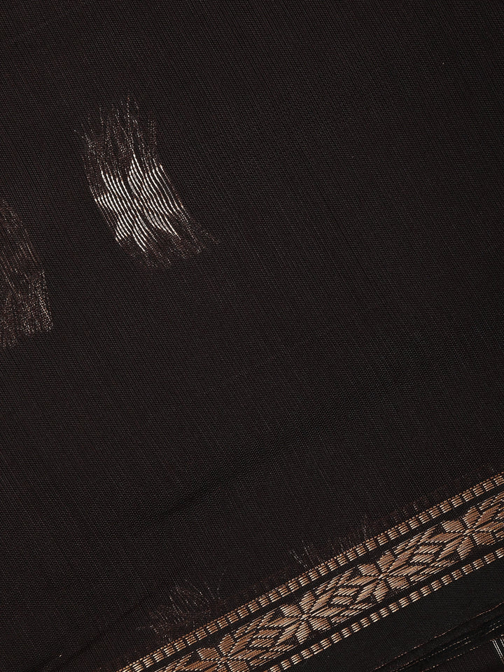 Black Floral Butta Fancy Cotton Saree - Diadem