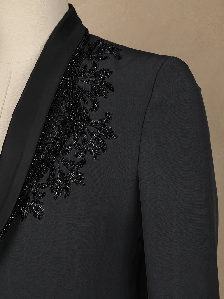 Black Floral Designed Fancy Men's Suit - Diadem