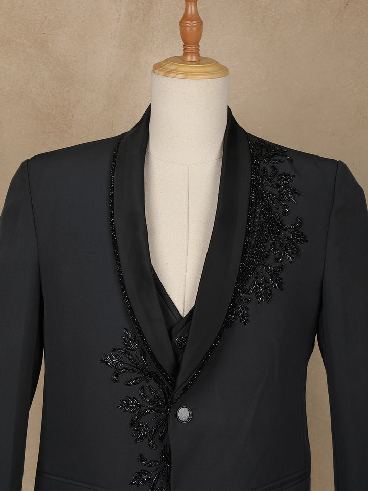 Black Floral Designed Fancy Men's Suit - Diadem