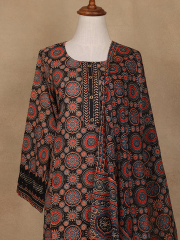Black Floral Design Printed Cotton Salwar Suit - Diadem