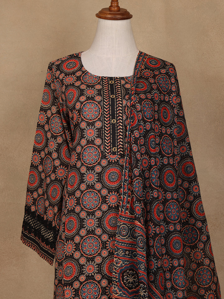 Black Floral Design Printed Cotton Salwar Suit - Diadem