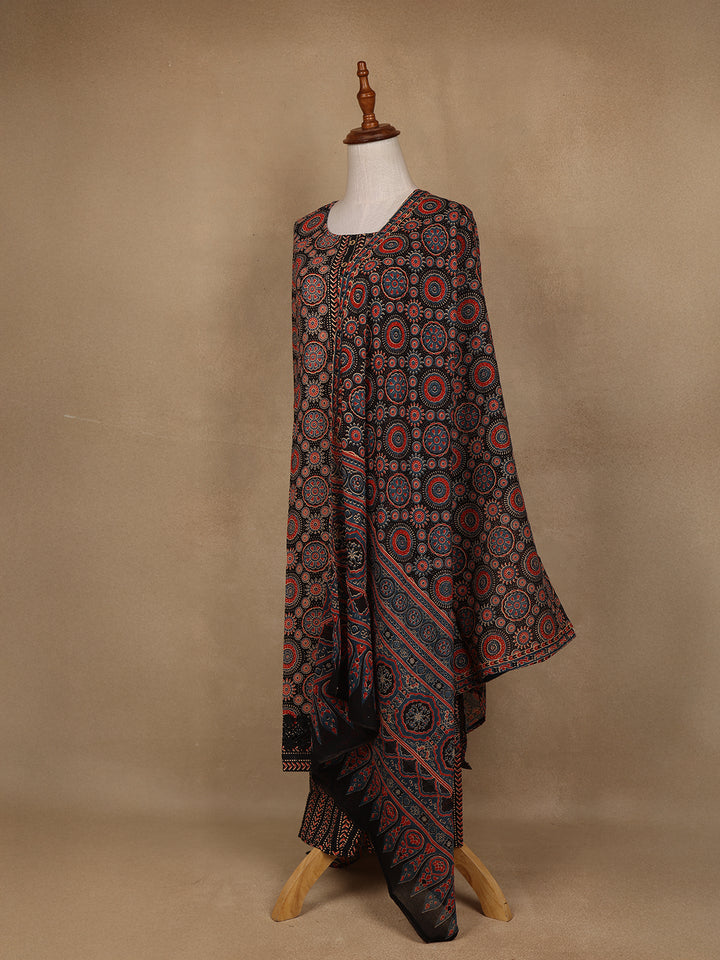 Black Floral Design Printed Cotton Salwar Suit - Diadem