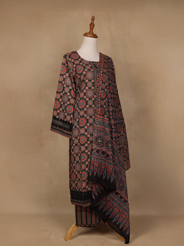 Black Floral Design Printed Cotton Salwar Suit - Diadem