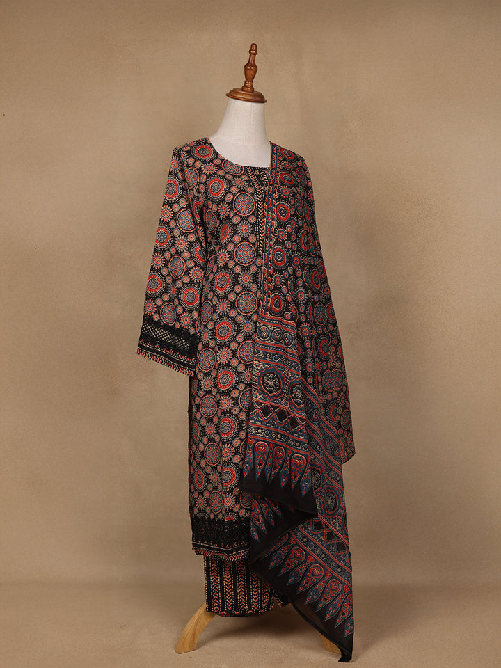Black Floral Design Printed Cotton Salwar Suit - Diadem