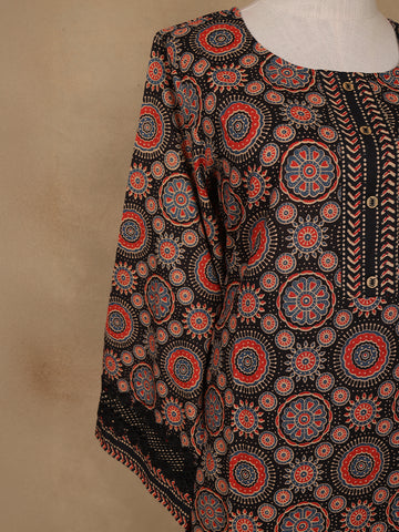 Black Floral Design Printed Cotton Salwar Suit - Diadem