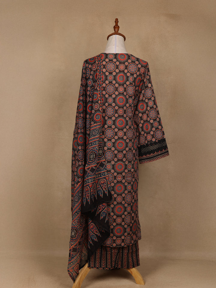 Black Floral Design Printed Cotton Salwar Suit - Diadem