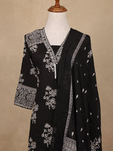 Black Floral Design Printed Cotton Salwar Suit - Diadem