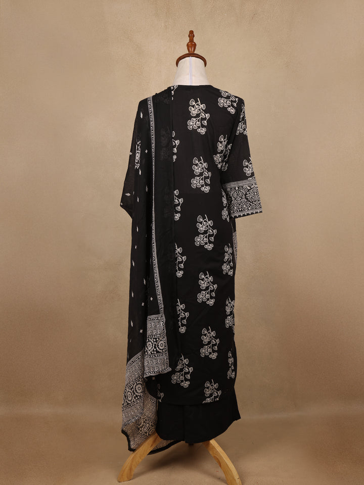 Black Floral Design Printed Cotton Salwar Suit - Diadem
