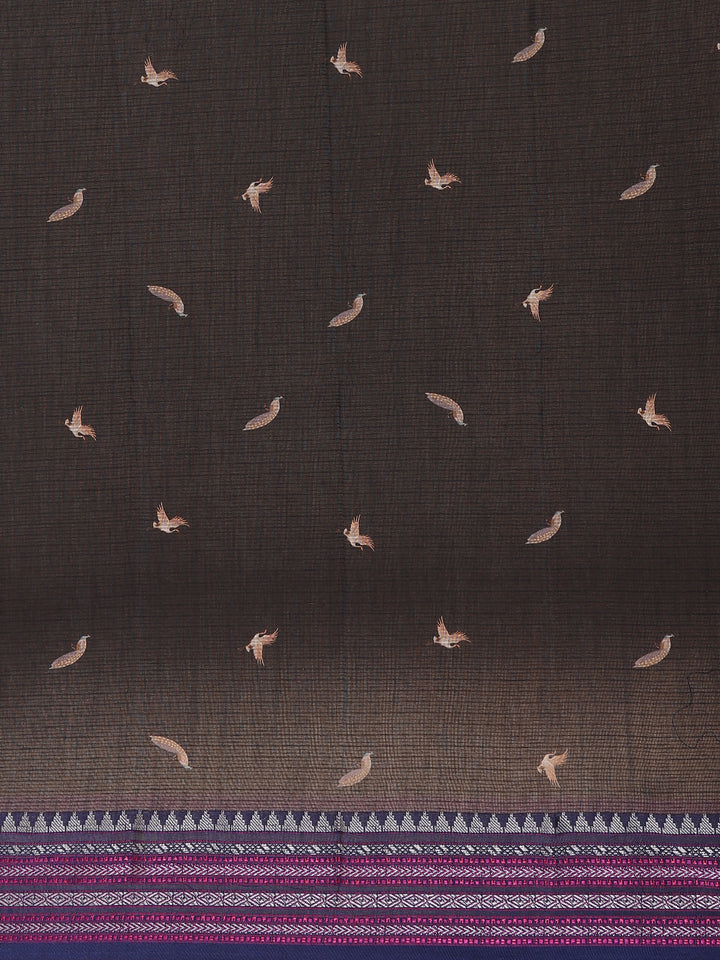 Black Floral Design Printed Kota Cotton Saree - Diadem