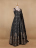Black Floral Designed Cotton Gown - Diadem