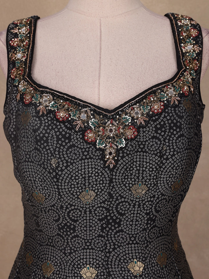 Black Floral Designed Cotton Gown - Diadem