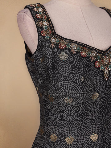 Black Floral Designed Cotton Gown - Diadem