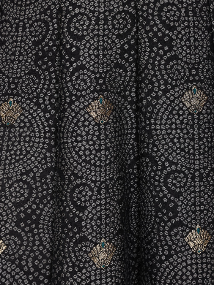 Black Floral Designed Cotton Gown - Diadem