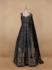 Black Floral Designed Cotton Gown - Diadem