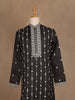 Black Floral Designed Cotton Kurta Set, With Pant