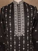 Black Floral Designed Cotton Kurta Set, With Pant
