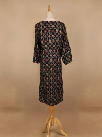 Black Floral Designed Cotton Kurti - Diadem