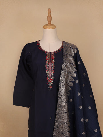 Black Floral Designed Cotton Salwar Suit - Diadem