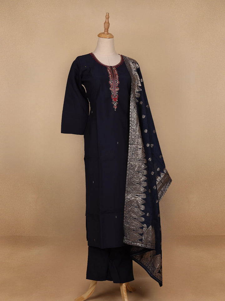 Black Floral Designed Cotton Salwar Suit - Diadem